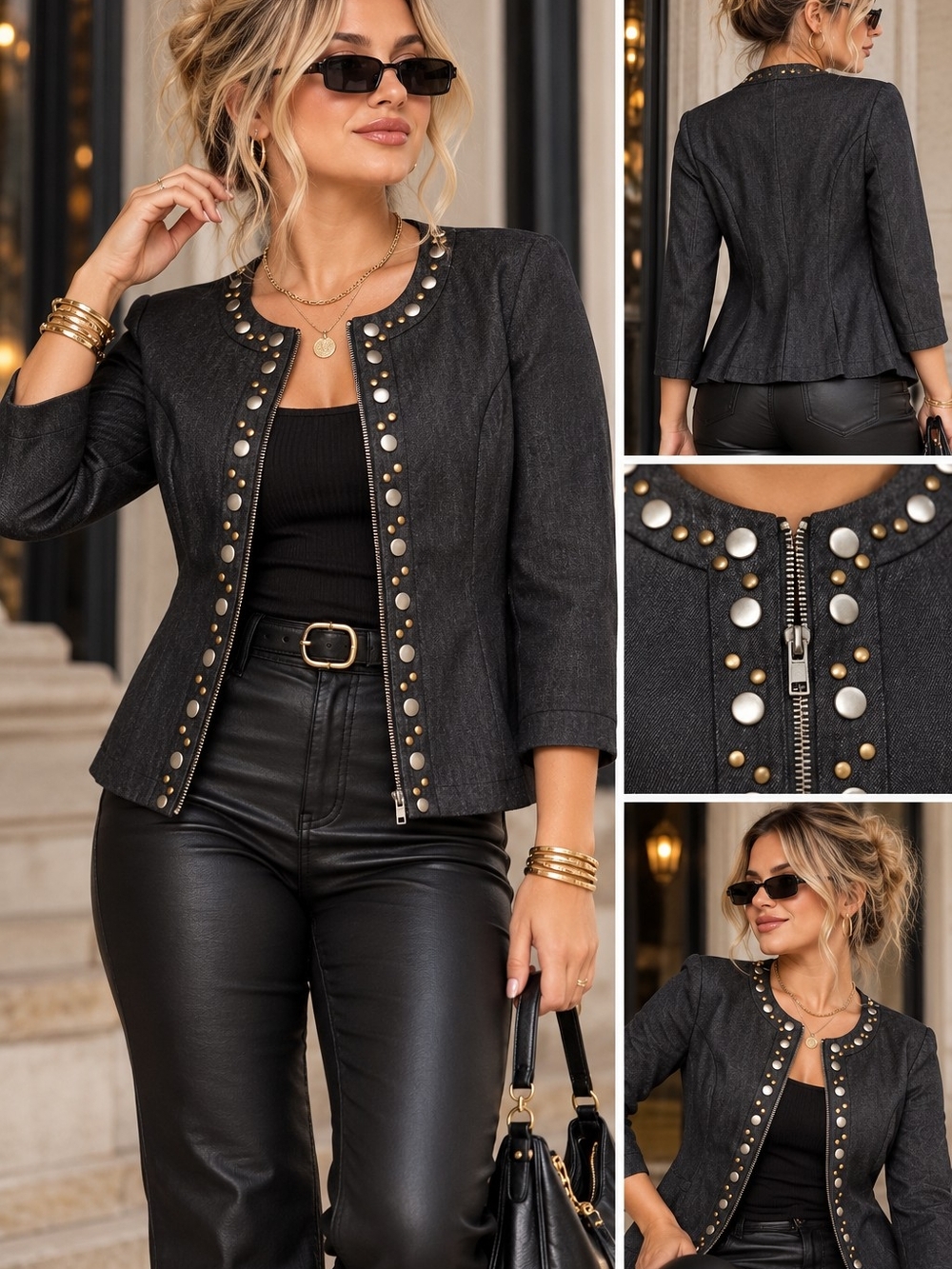 NYCC New York Clothing Co Studded Jacket Medium Y2K Moto Rocker Chic